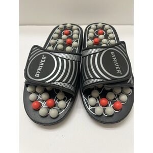 Byriver Acupressure Message Slipper Adjustable Strap Black Women's Small (5-6)
